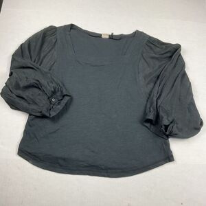 Anthropologie Akemi + Kin Shirt Puff Sleeve Black Boho Casual Top M Cottagecore